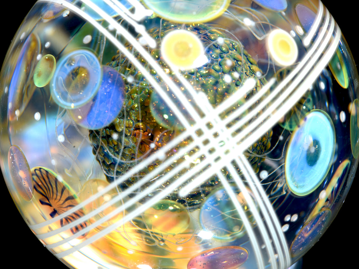 1.645” Marble - Triple Layer Millie Swirls/Fume Metallic Core/UV Stringer Tech