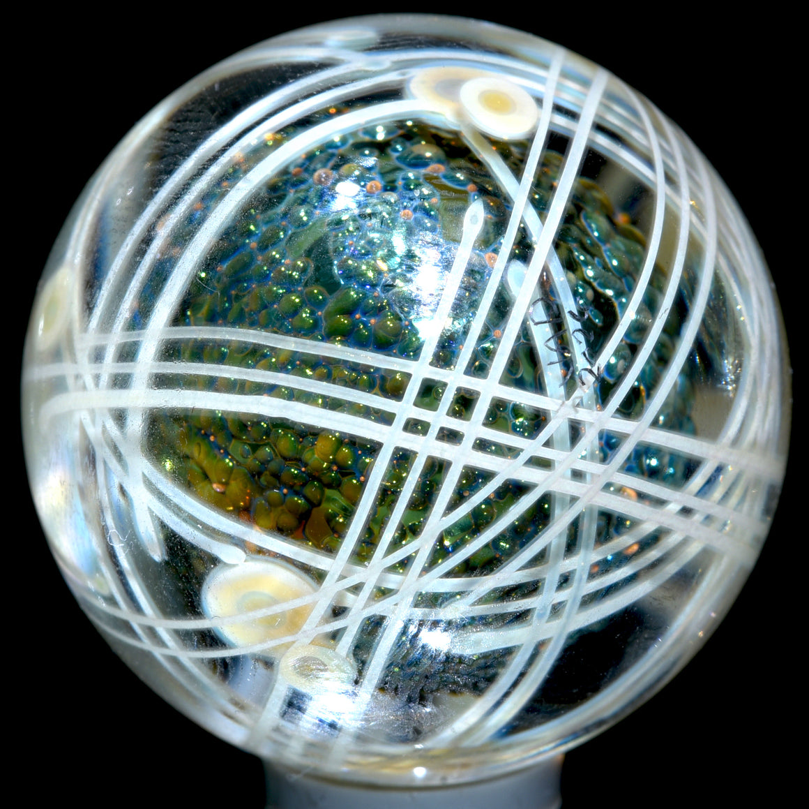 .991” Marble - "Lines on Lines" Double Layer Fume Stripe & Millie Swirls w/ Fume Metallic Core