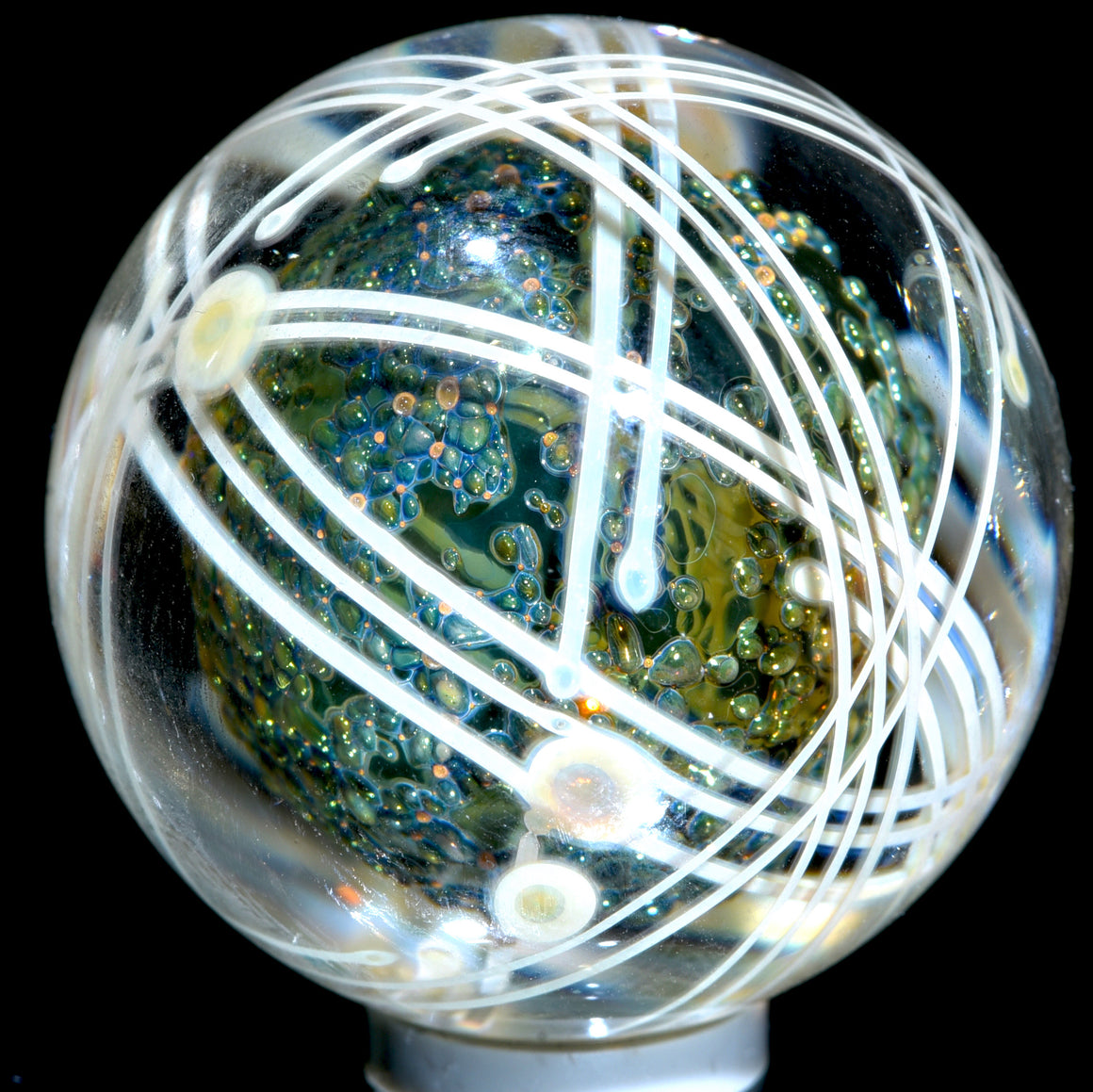 .991” Marble - "Lines on Lines" Double Layer Fume Stripe & Millie Swirls w/ Fume Metallic Core