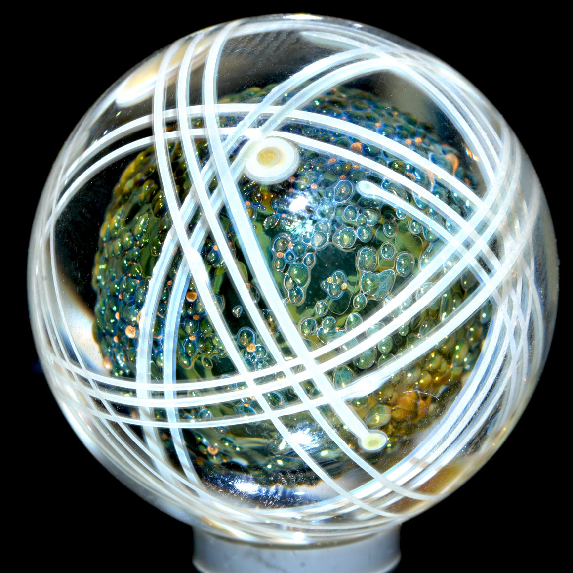 .991” Marble - "Lines on Lines" Double Layer Fume Stripe & Millie Swirls w/ Fume Metallic Core