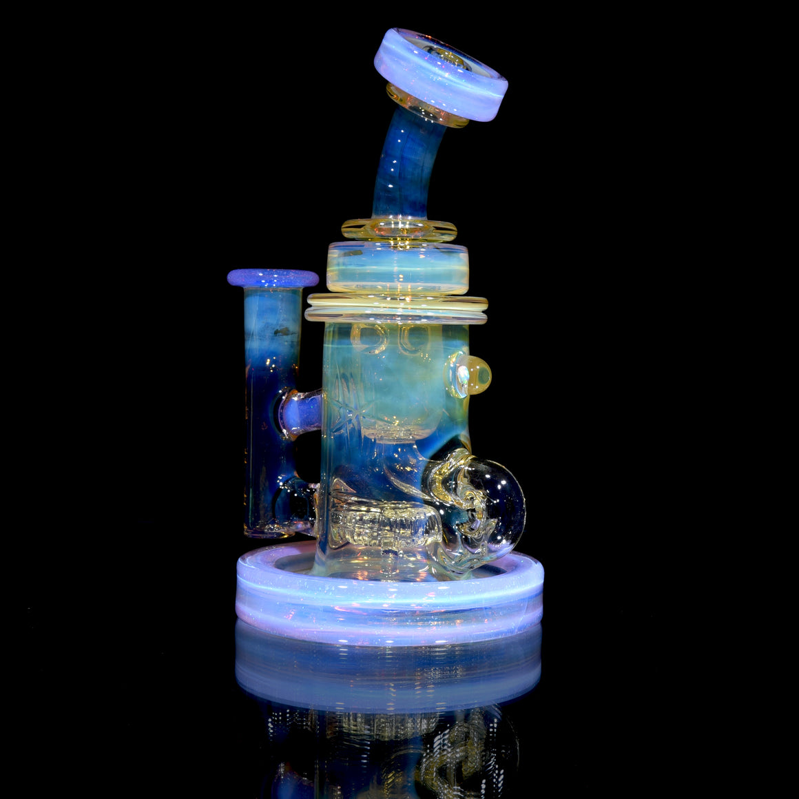 Fumed & Carved Klein Recycler - Crushed Opal over Pink Slyme - 14mm Female