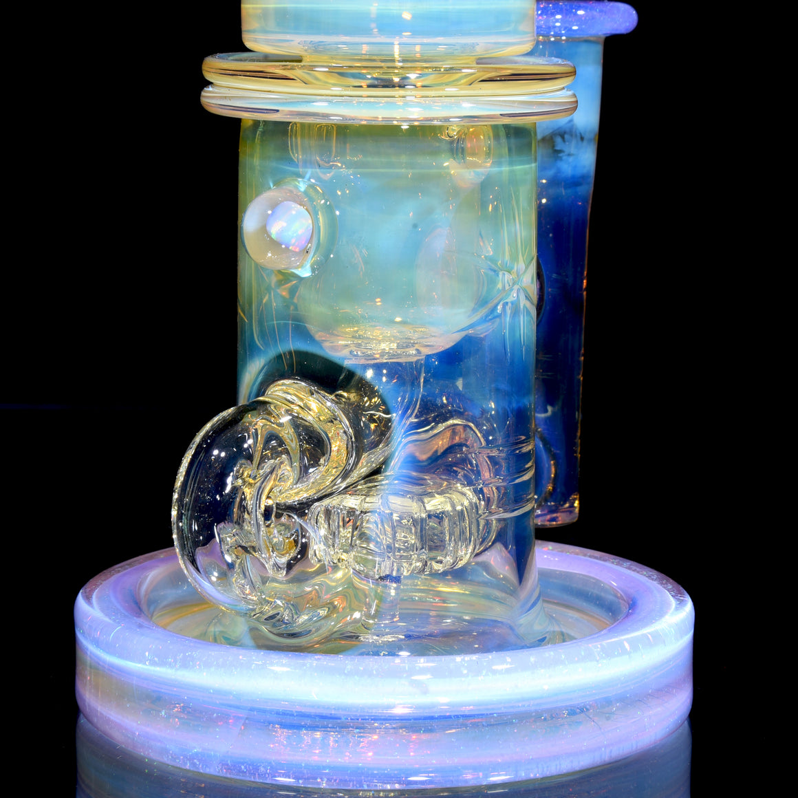 Fumed & Carved Klein Recycler - Crushed Opal over Pink Slyme - 14mm Female