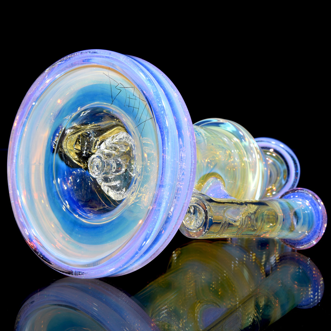 Fumed & Carved Klein Recycler - Crushed Opal over Pink Slyme - 14mm Female