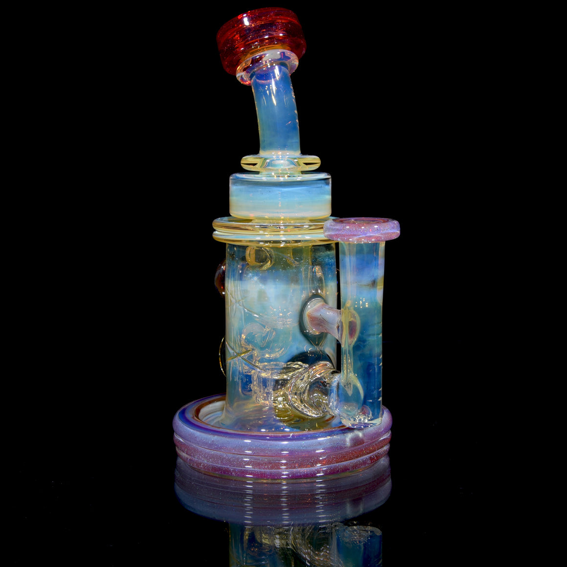 Fumed & Carved Klein Recycler - Crushed Opal Pink Slyme/Pom - 10mm Female