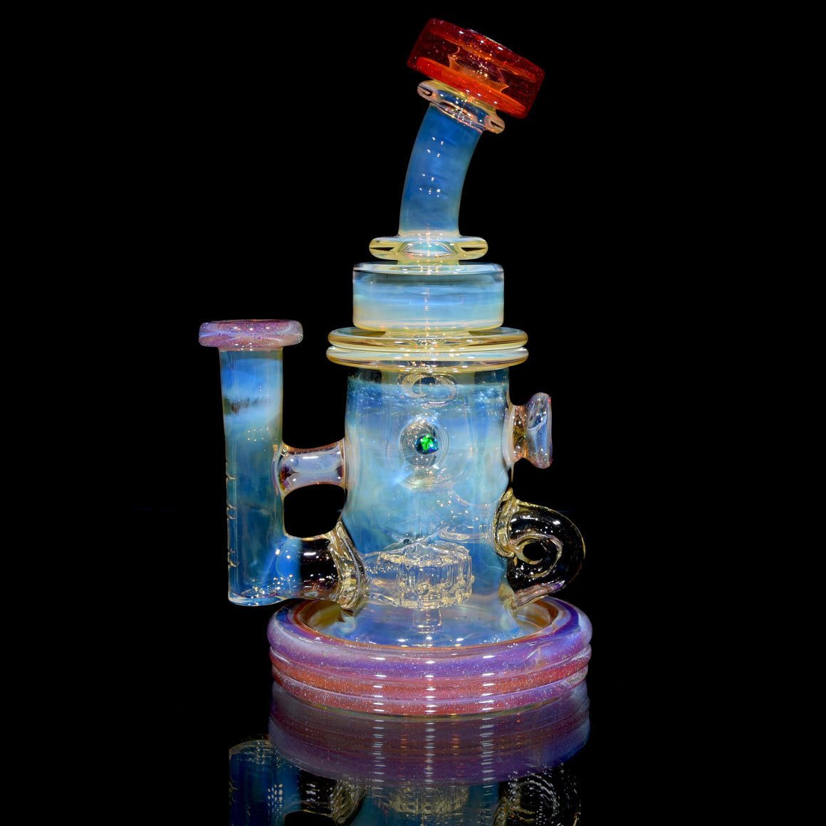 Fumed & Carved Klein Recycler - Crushed Opal Pink Slyme/Pom - 10mm Female