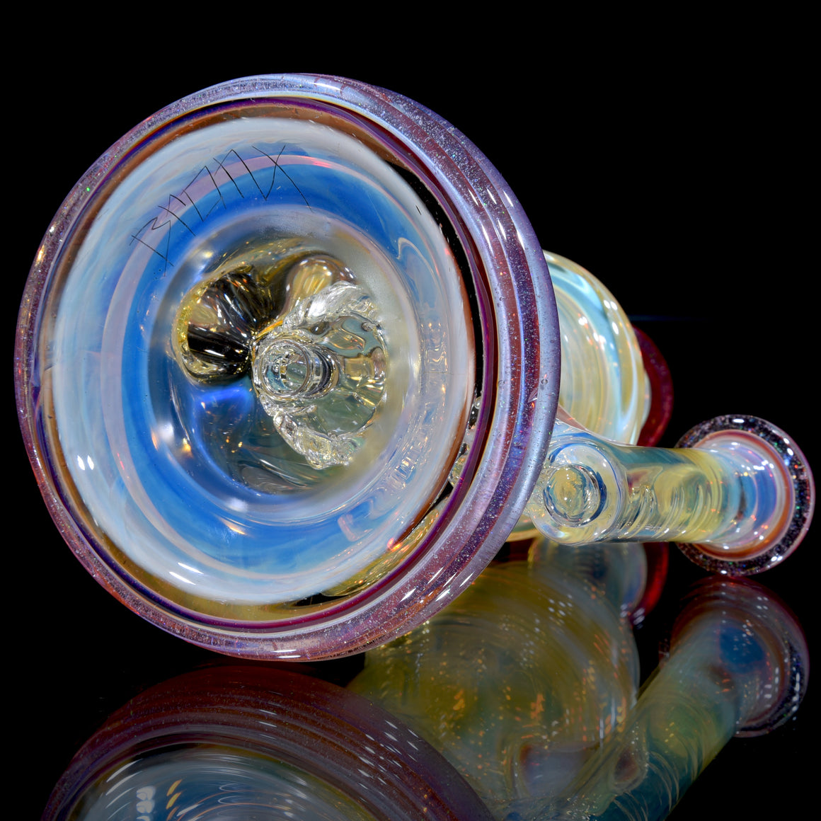 Fumed & Carved Klein Recycler - Crushed Opal Pink Slyme/Pom - 10mm Female