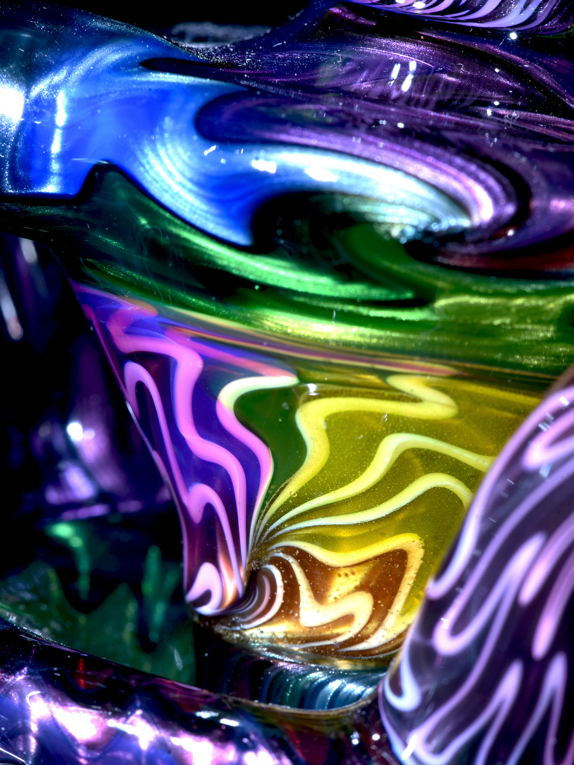 UV Reactive Full Rainbow Fume over Electrum Double-Uptake Klein Recycler - 10mm Female