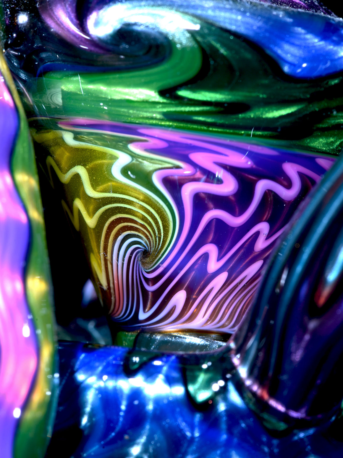 UV Reactive Full Rainbow Fume over Electrum Double-Uptake Klein Recycler - 10mm Female