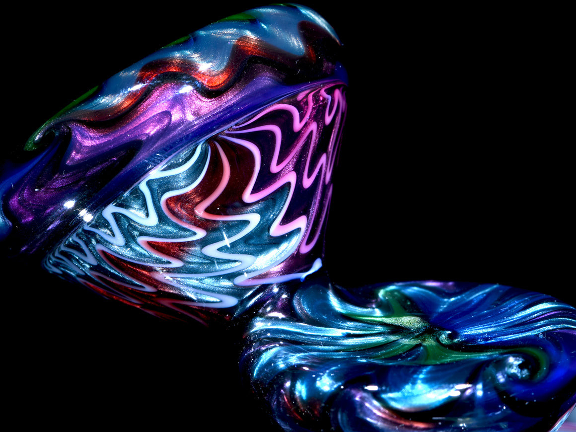 UV Reactive Full Rainbow Fume over Electrum Double-Uptake Klein Recycler - 10mm Female