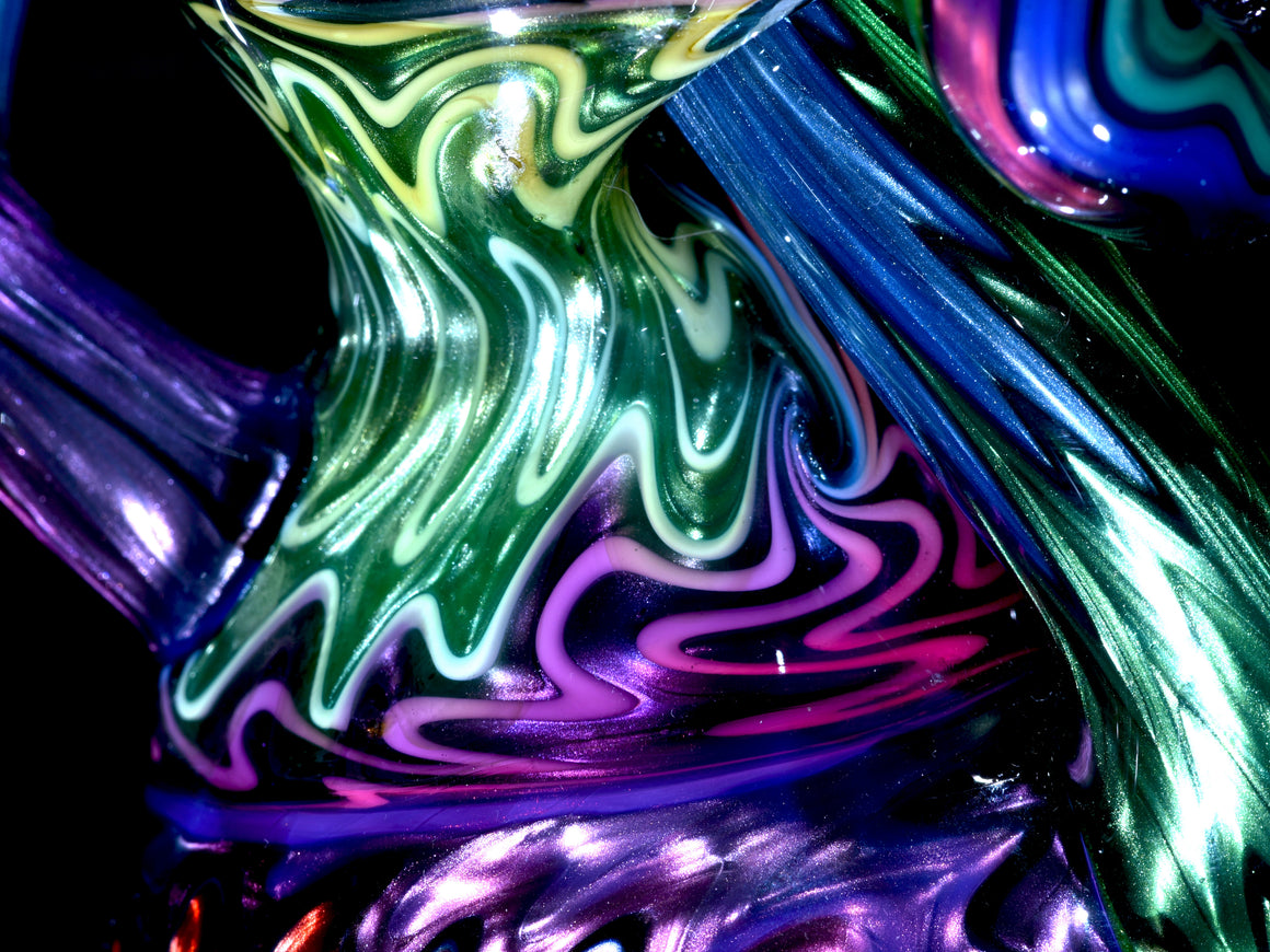 UV Reactive Full Rainbow Fume over Electrum Double-Uptake Klein Recycler - 10mm Female