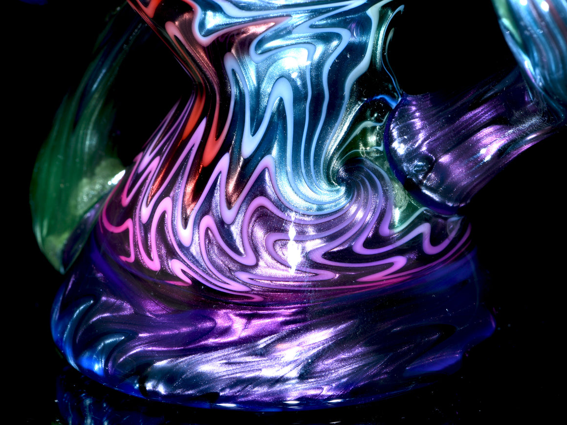 UV Reactive Full Rainbow Fume over Electrum Double-Uptake Klein Recycler - 10mm Female