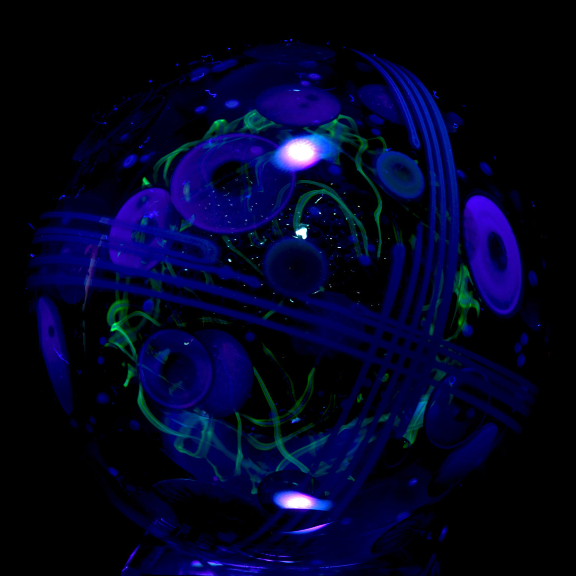 1.645” Marble - Triple Layer Millie Swirls/Fume Metallic Core/UV Stringer Tech