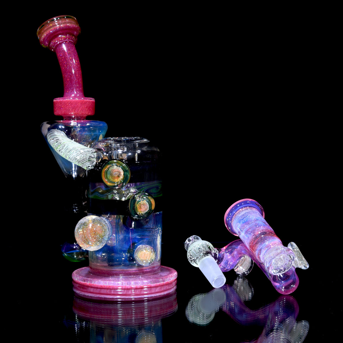 Full-size UV Reactive Crushed Opal X-RBR Recycler & Dropdown Set - 14mm Female