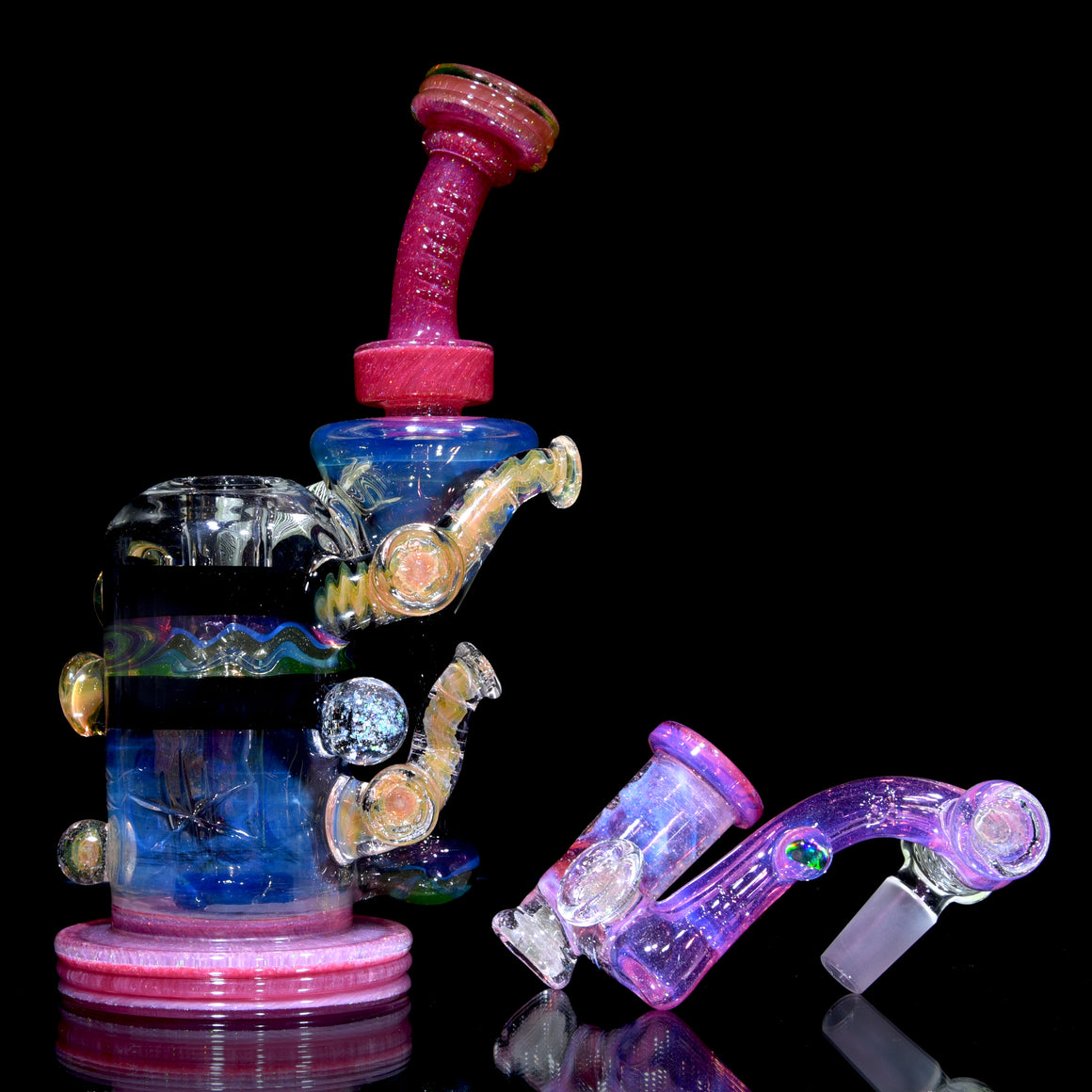 Full-size UV Reactive Crushed Opal X-RBR Recycler & Dropdown Set - 14mm Female