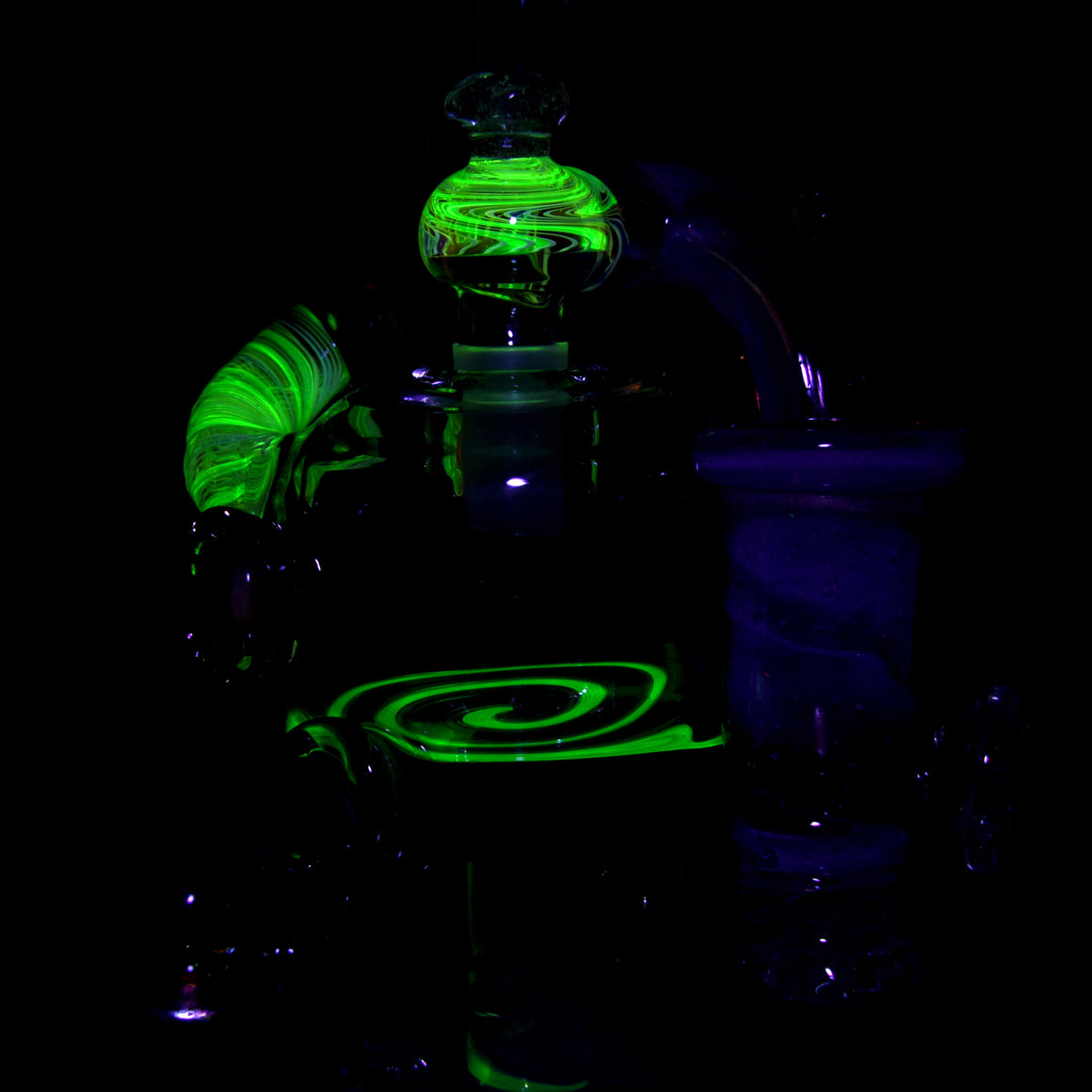 Full-size UV Reactive Crushed Opal X-RBR Recycler & Dropdown Set - 14mm Female
