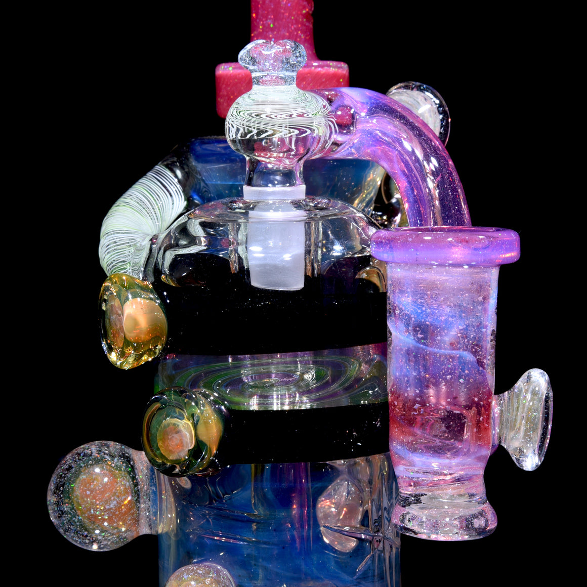 Full-size UV Reactive Crushed Opal X-RBR Recycler & Dropdown Set - 14mm Female
