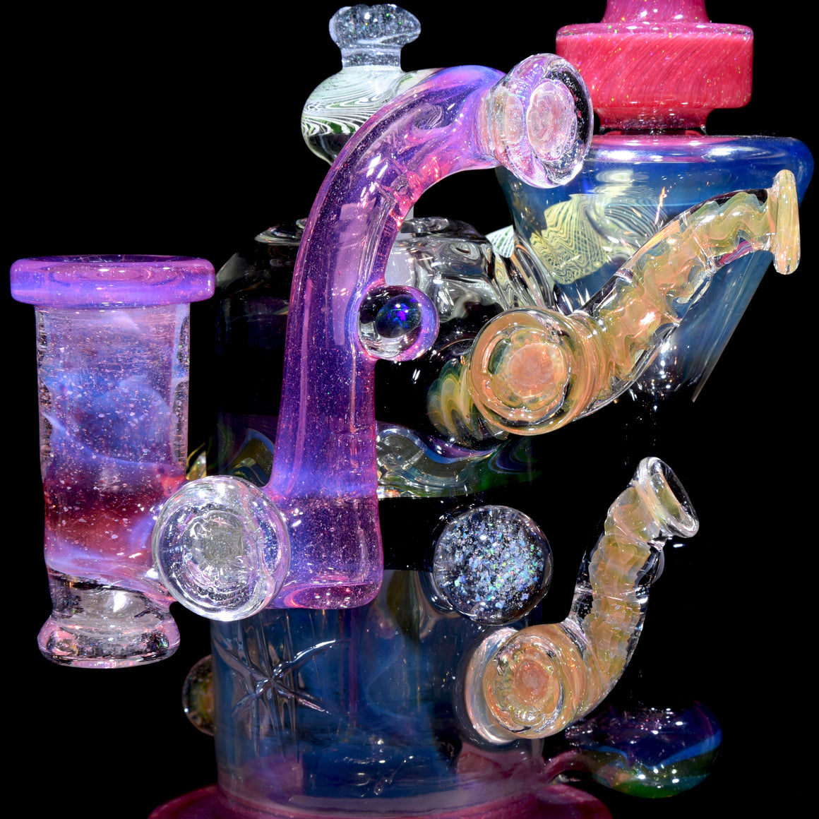 Full-size UV Reactive Crushed Opal X-RBR Recycler & Dropdown Set - 14mm Female