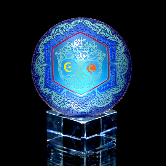 "Mandala of Sun and Moon" Coldworked 2.16" Borosilicate Marble