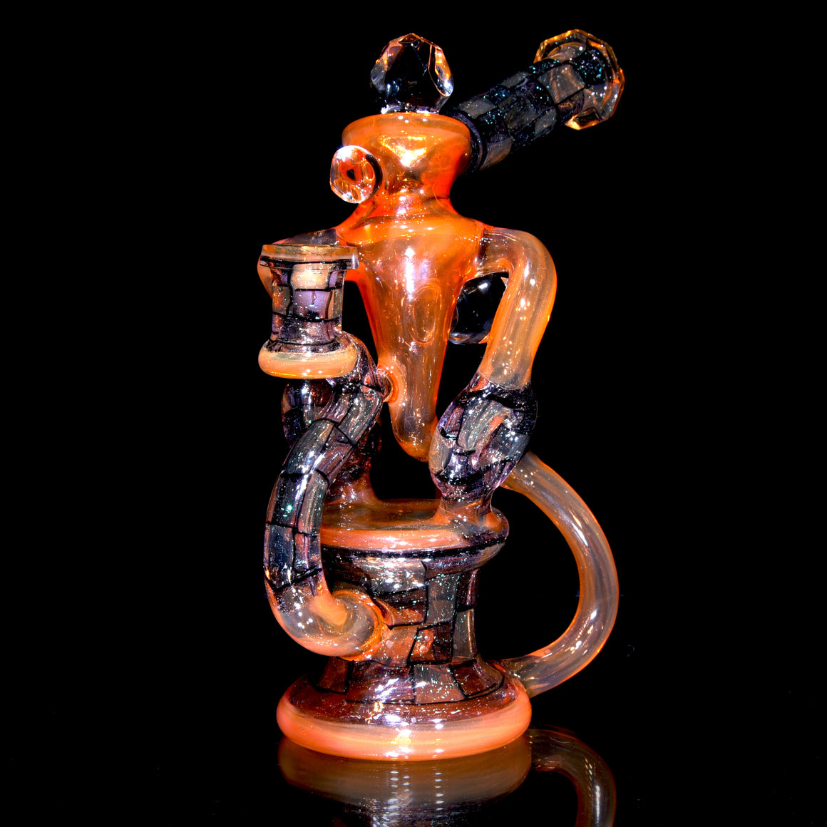 Faceted Double Donut Uptake Loophole Recycler - Hot Sauce/Dichroic Chipstack  - 10mm Female