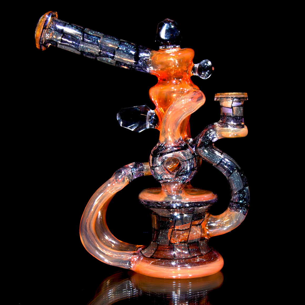 Faceted Double Donut Uptake Loophole Recycler - Hot Sauce/Dichroic Chipstack  - 10mm Female
