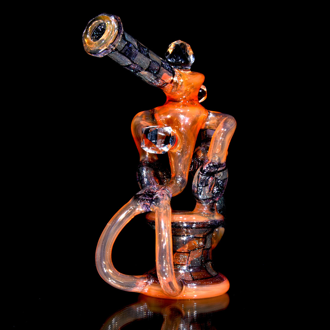 Faceted Double Donut Uptake Loophole Recycler - Hot Sauce/Dichroic Chipstack  - 10mm Female