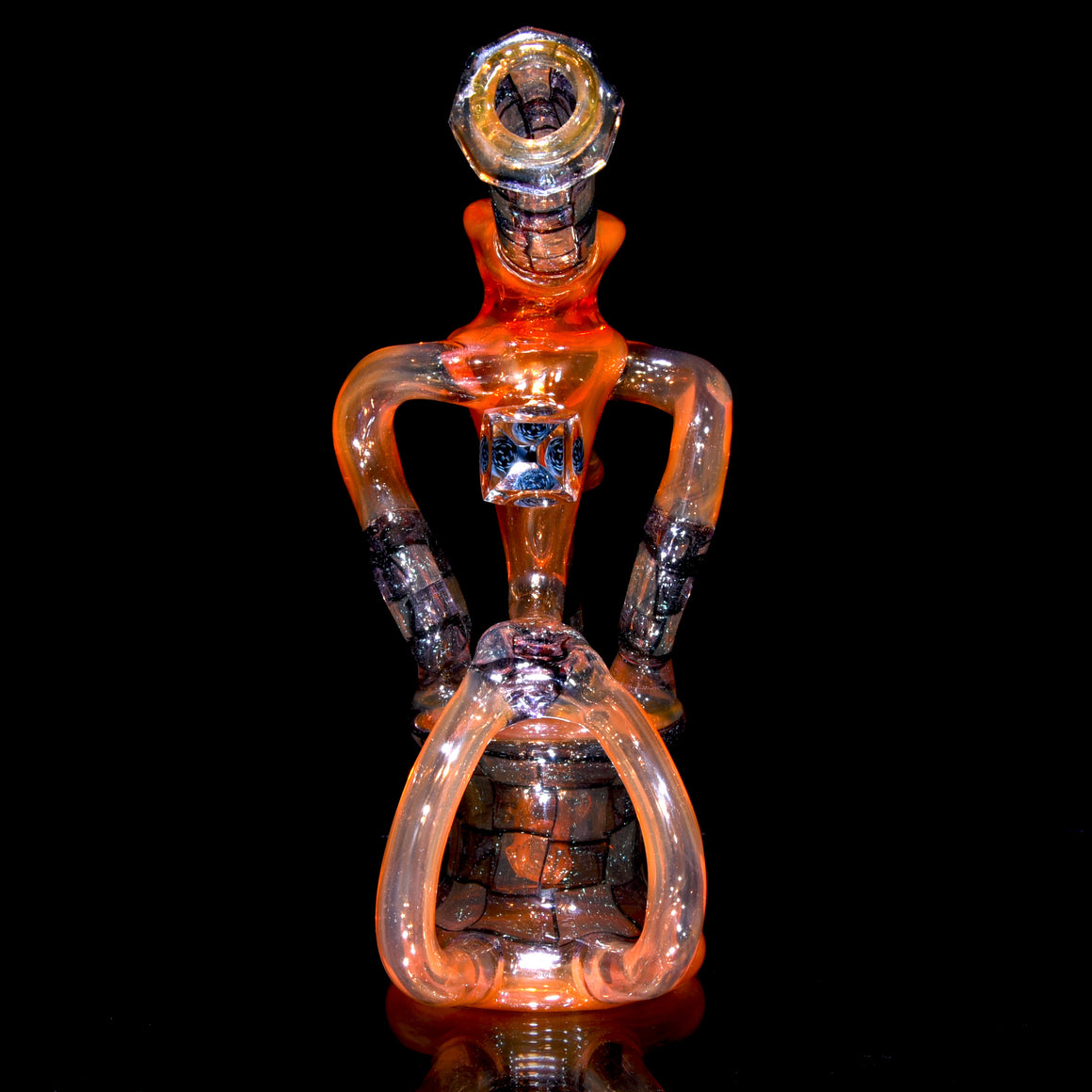 Faceted Double Donut Uptake Loophole Recycler - Hot Sauce/Dichroic Chipstack  - 10mm Female