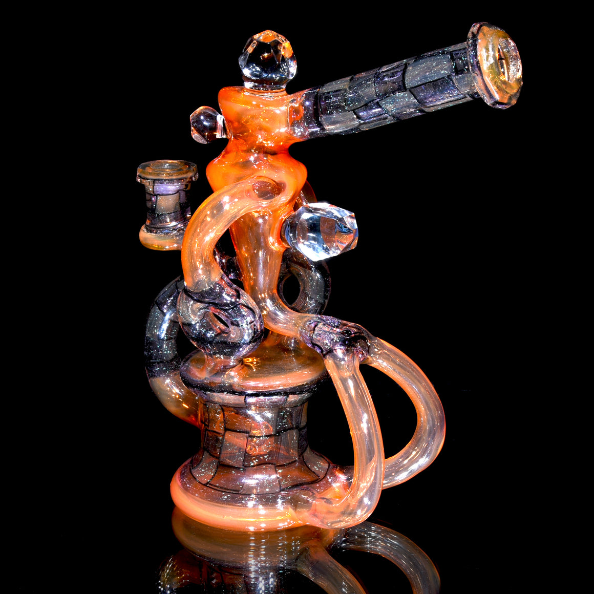 Faceted Double Donut Uptake Loophole Recycler - Hot Sauce/Dichroic Chipstack  - 10mm Female