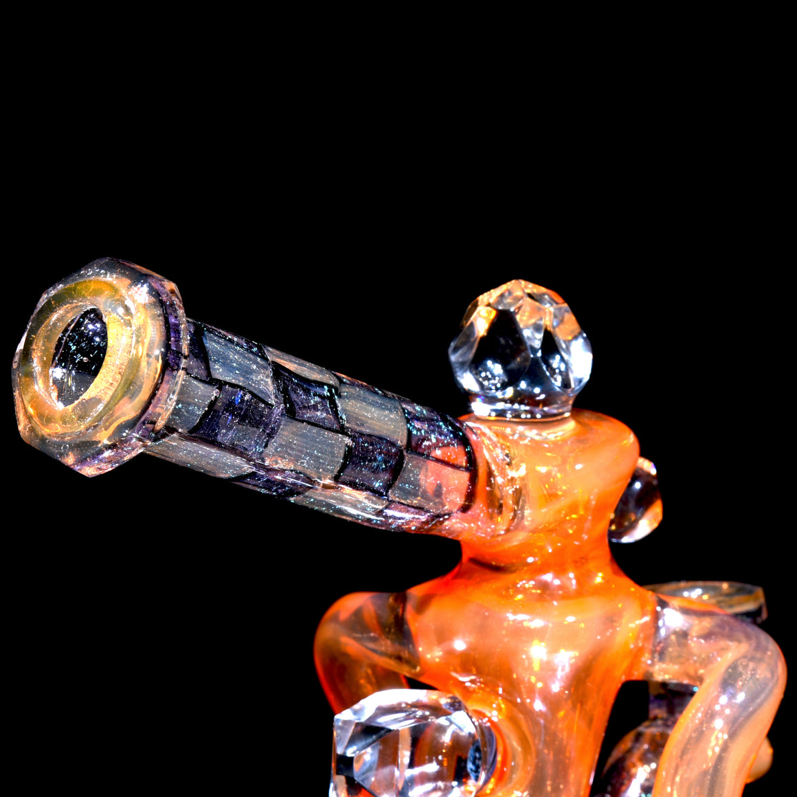 Faceted Double Donut Uptake Loophole Recycler - Hot Sauce/Dichroic Chipstack  - 10mm Female
