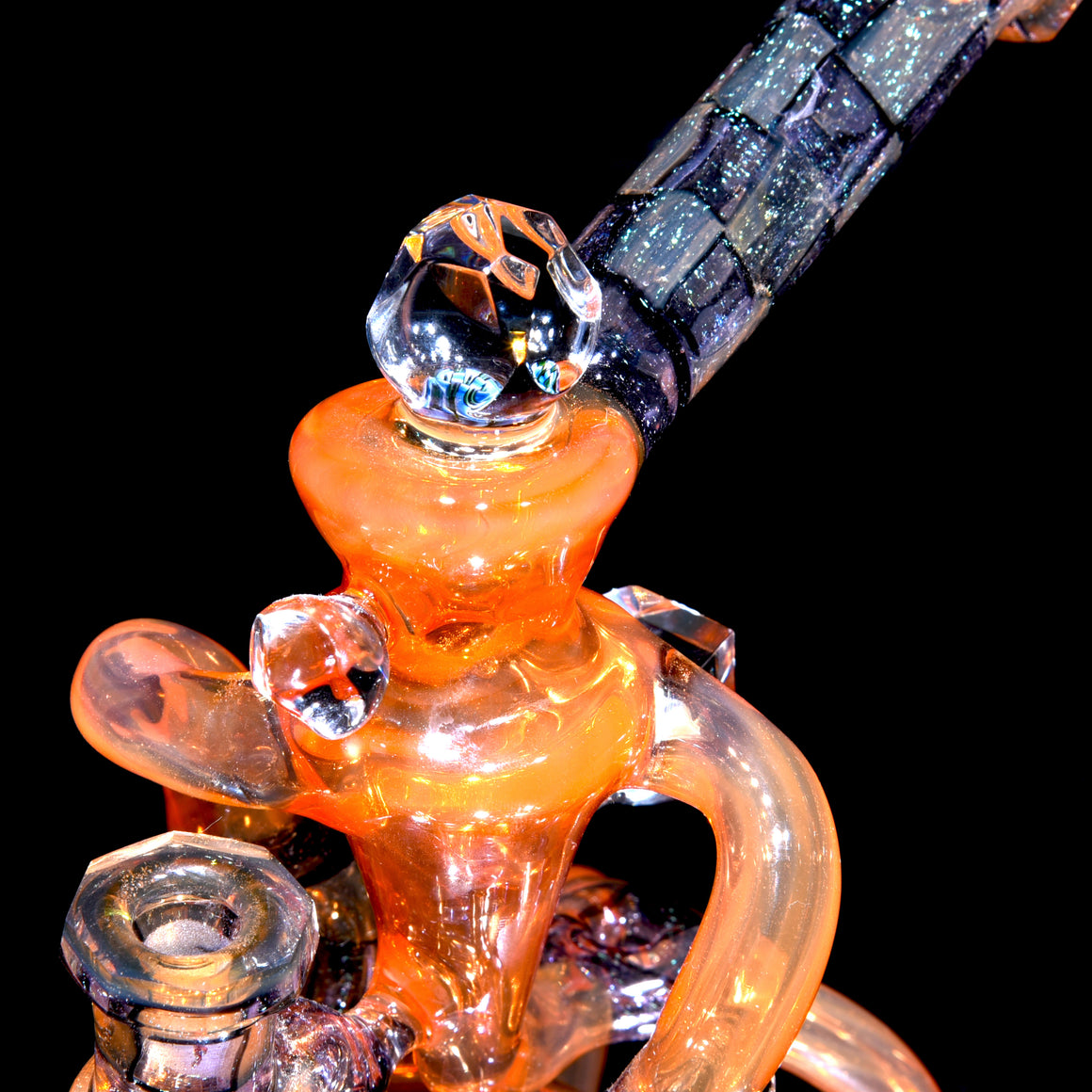 Faceted Double Donut Uptake Loophole Recycler - Hot Sauce/Dichroic Chipstack  - 10mm Female