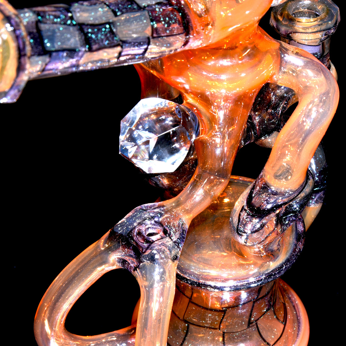Faceted Double Donut Uptake Loophole Recycler - Hot Sauce/Dichroic Chipstack  - 10mm Female