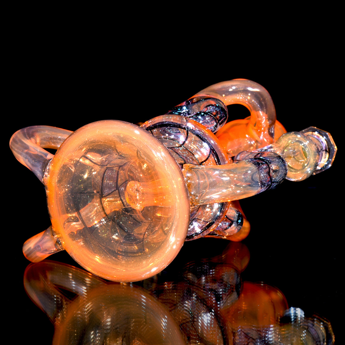 Faceted Double Donut Uptake Loophole Recycler - Hot Sauce/Dichroic Chipstack  - 10mm Female