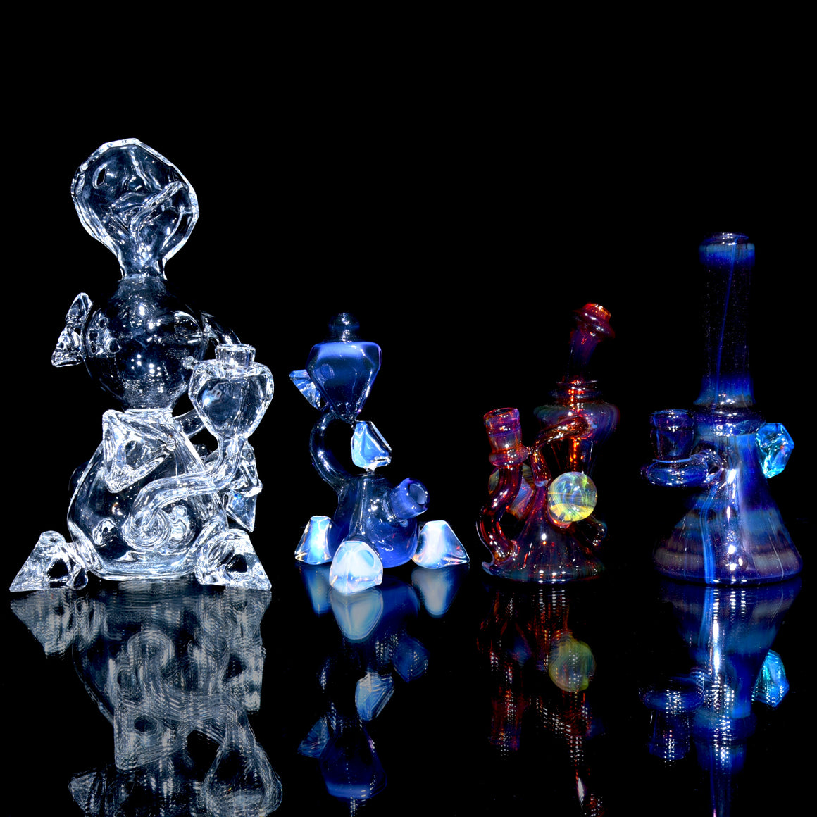 Sacred Geometry Crystal Tetrahedron Dry Rig - Moonstone/Royal Jelly over Blue Stardust - 10mm Female
