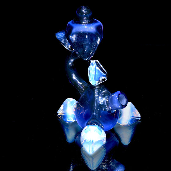 Sacred Geometry Crystal Tetrahedron Dry Rig - Moonstone/Royal Jelly over Blue Stardust - 10mm Female