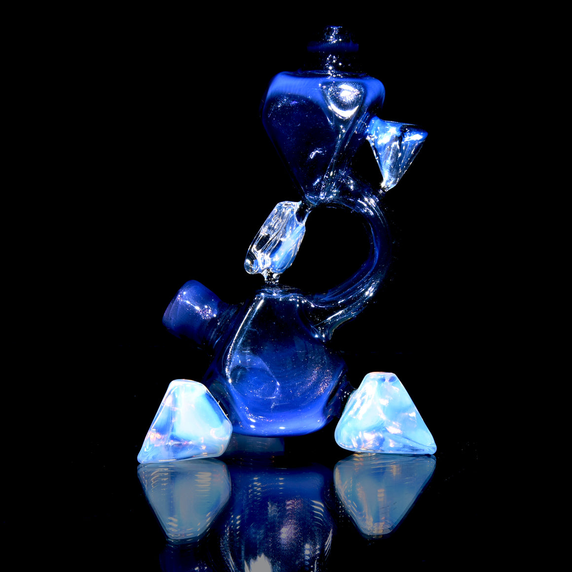 Sacred Geometry Crystal Tetrahedron Dry Rig - Moonstone/Royal Jelly over Blue Stardust - 10mm Female