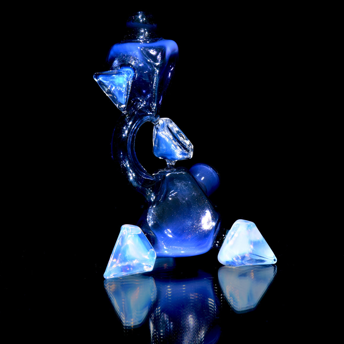 Sacred Geometry Crystal Tetrahedron Dry Rig - Moonstone/Royal Jelly over Blue Stardust - 10mm Female