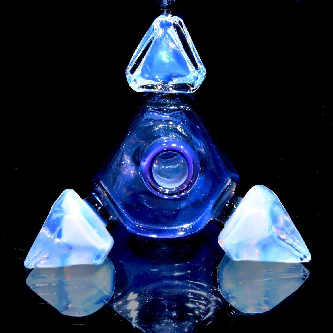 Sacred Geometry Crystal Tetrahedron Dry Rig - Moonstone/Royal Jelly over Blue Stardust - 10mm Female