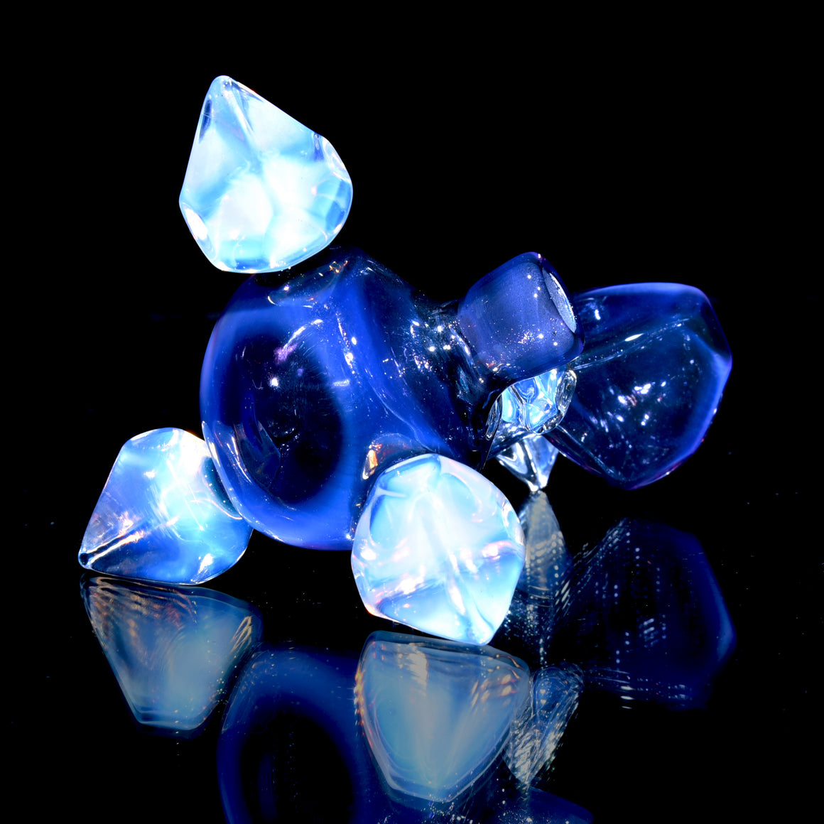 Sacred Geometry Crystal Tetrahedron Dry Rig - Moonstone/Royal Jelly over Blue Stardust - 10mm Female