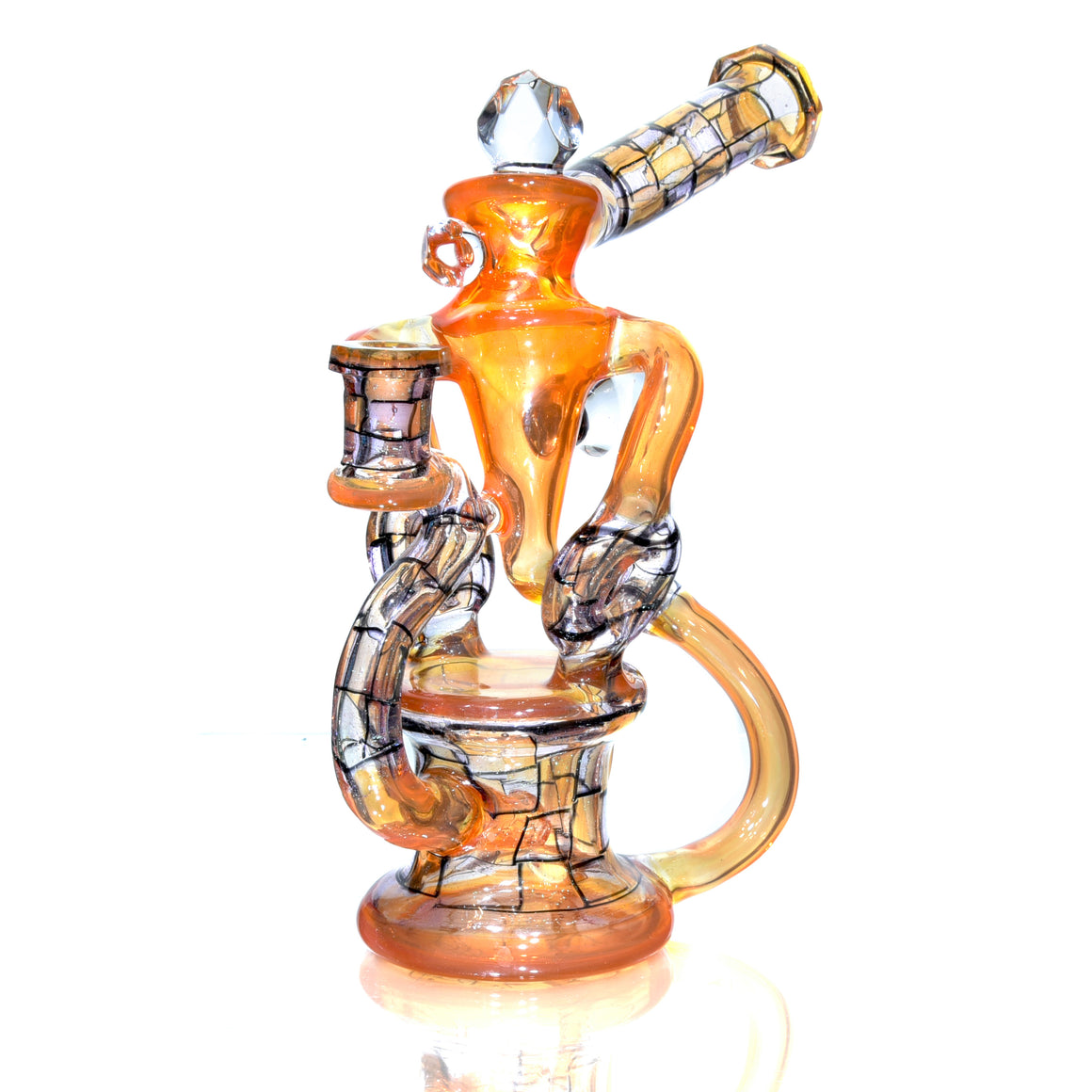 Faceted Double Donut Uptake Loophole Recycler - Hot Sauce/Dichroic Chipstack  - 10mm Female