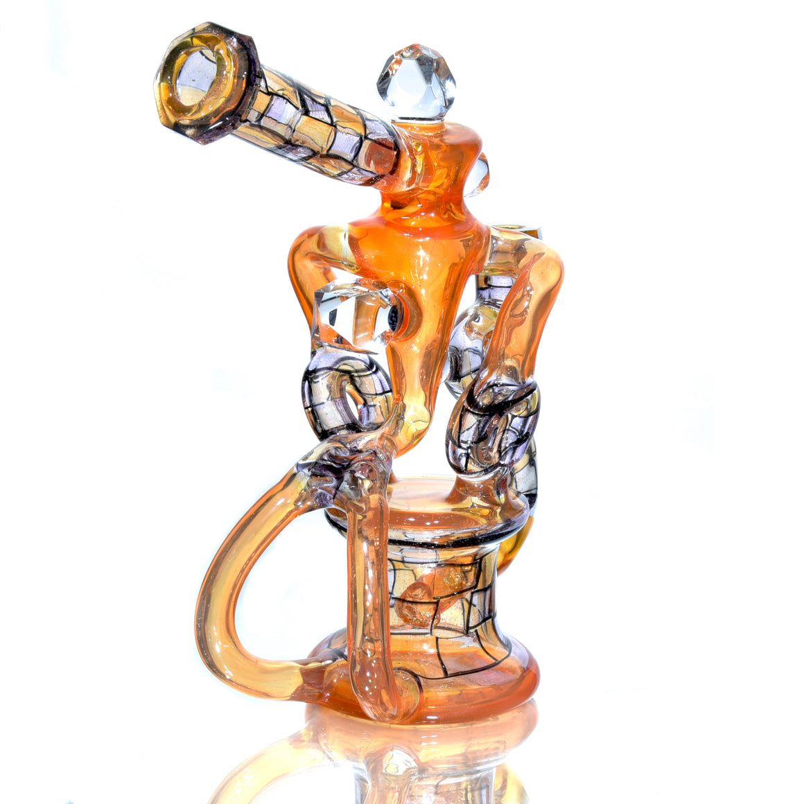 Faceted Double Donut Uptake Loophole Recycler - Hot Sauce/Dichroic Chipstack  - 10mm Female