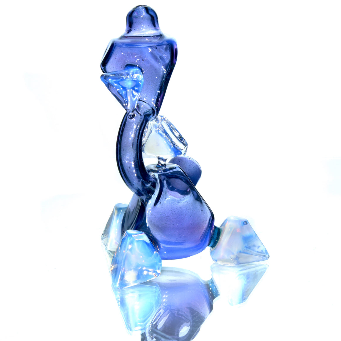 Sacred Geometry Crystal Tetrahedron Dry Rig - Moonstone/Royal Jelly over Blue Stardust - 10mm Female