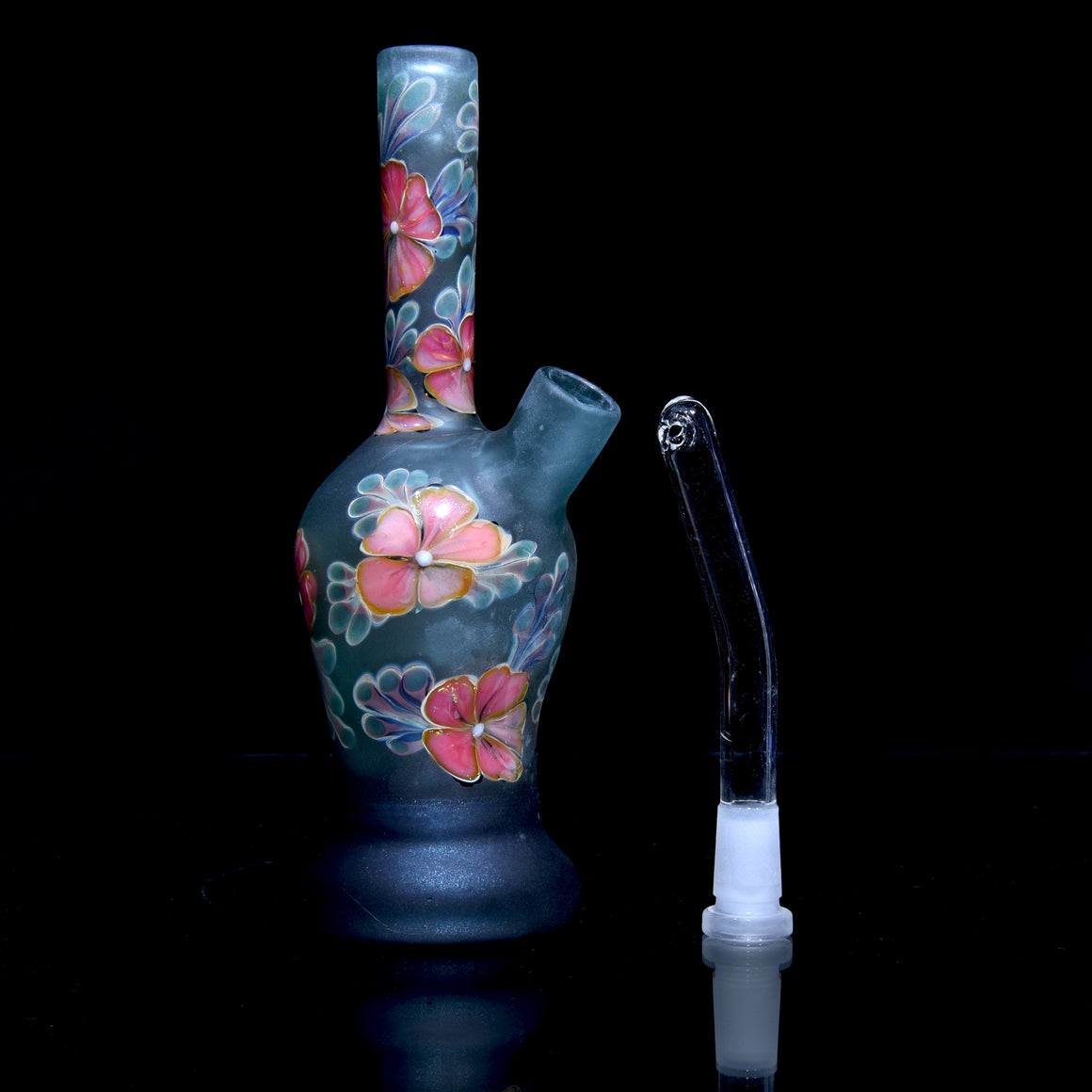 Frosted Floral Pattern Vase Mini Tube w/ Removable Downstem - Nemo - 10mm Female