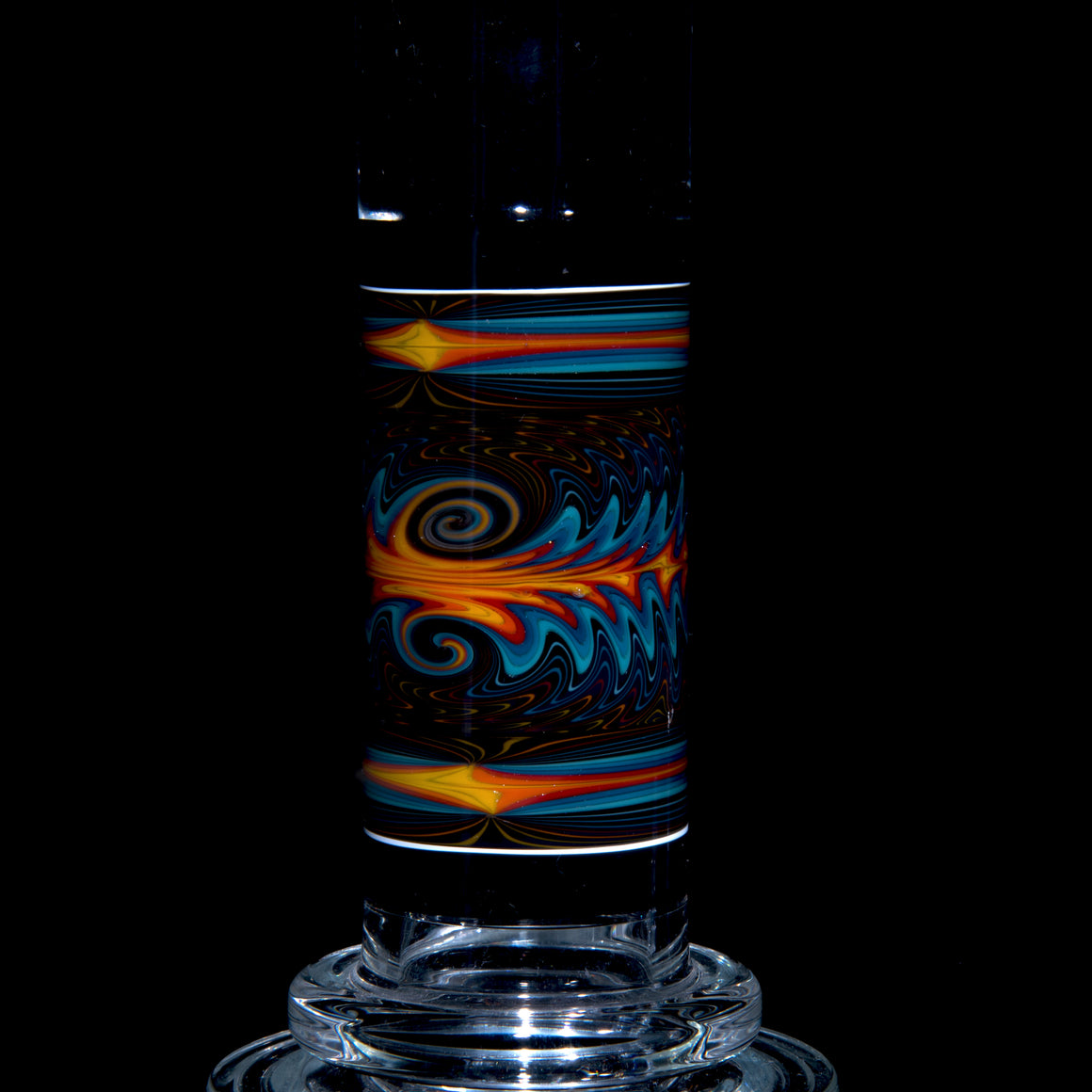 Fully-worked 10-arm Double Tree Shrub Tube w/ 4-hole Slide - Moonstone/Black/Fire & Ice Wigwag - 14mm Female