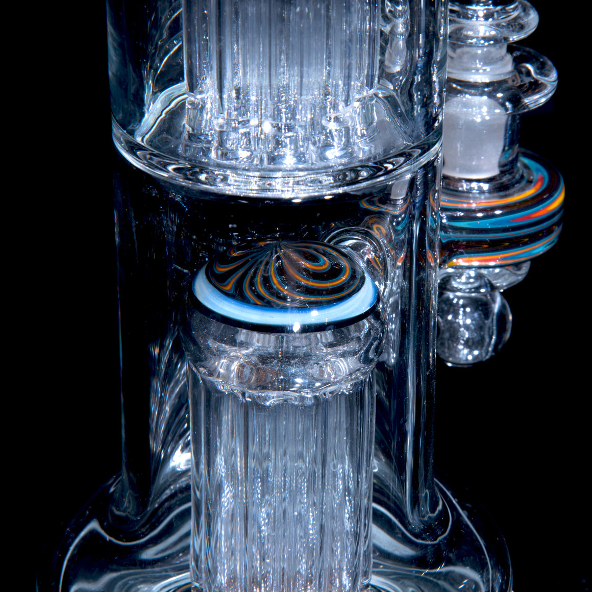 Fully-worked 10-arm Double Tree Shrub Tube w/ 4-hole Slide - Moonstone/Black/Fire & Ice Wigwag - 14mm Female