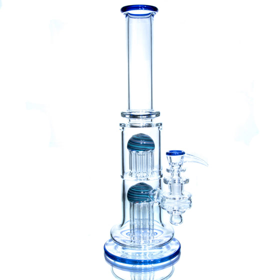 10-arm Double Tree Shrub Tube w/ 4-hole Slide - Cobalt/Aqua Swirl - 14mm Female