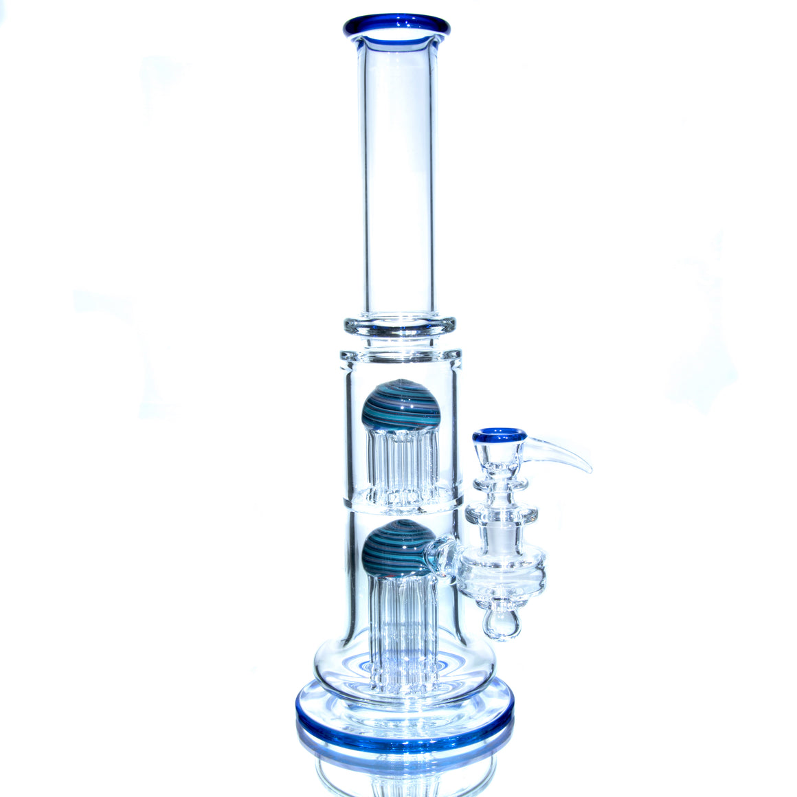 10-arm Double Tree Shrub Tube w/ 4-hole Slide - Cobalt/Aqua Swirl - 14mm Female
