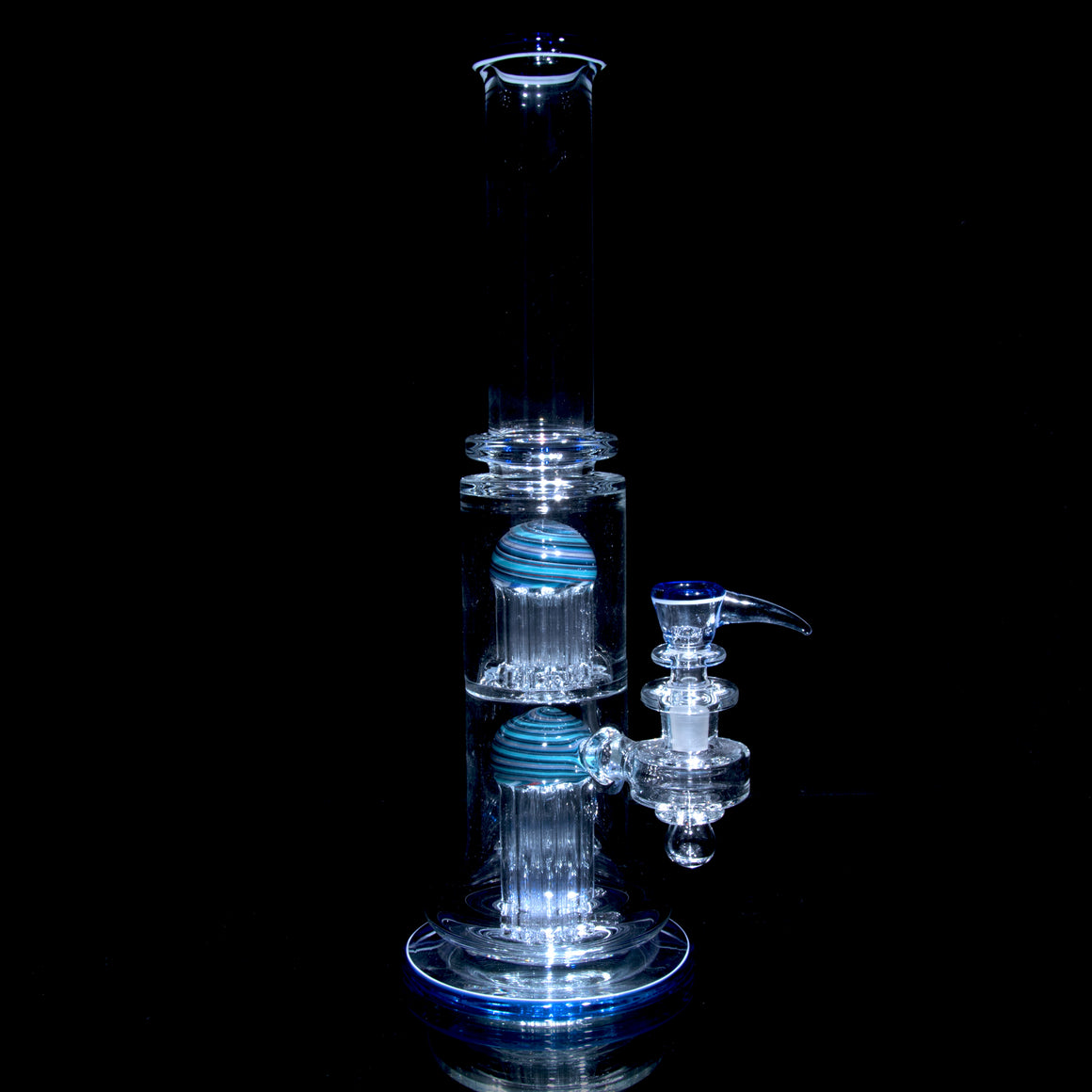 10-arm Double Tree Shrub Tube w/ 4-hole Slide - Cobalt/Aqua Swirl - 14mm Female