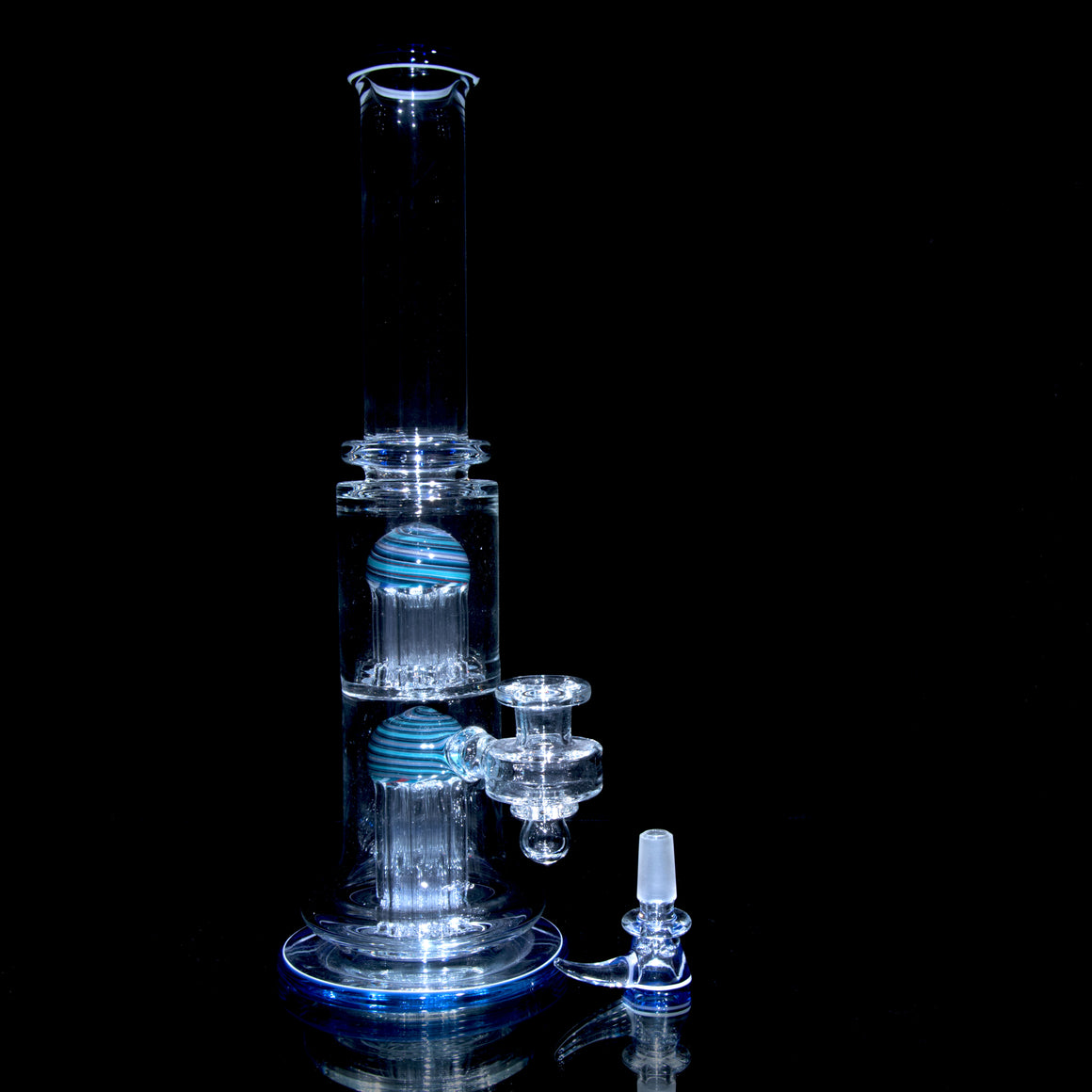 10-arm Double Tree Shrub Tube w/ 4-hole Slide - Cobalt/Aqua Swirl - 14mm Female