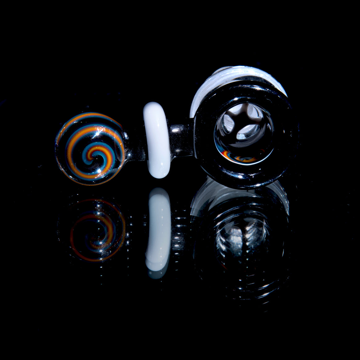 Fully-worked 10-arm Double Tree Shrub Tube w/ 4-hole Slide - Moonstone/Black/Fire & Ice Wigwag - 14mm Female