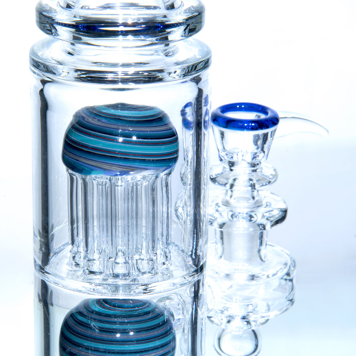 10-arm Double Tree Shrub Tube w/ 4-hole Slide - Cobalt/Aqua Swirl - 14mm Female