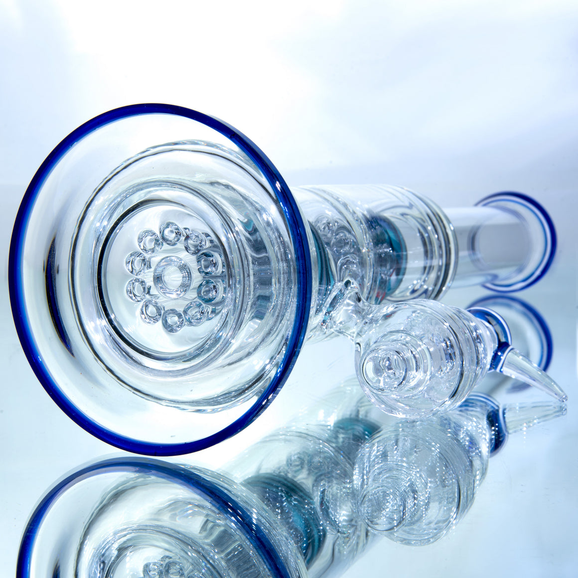 10-arm Double Tree Shrub Tube w/ 4-hole Slide - Cobalt/Aqua Swirl - 14mm Female